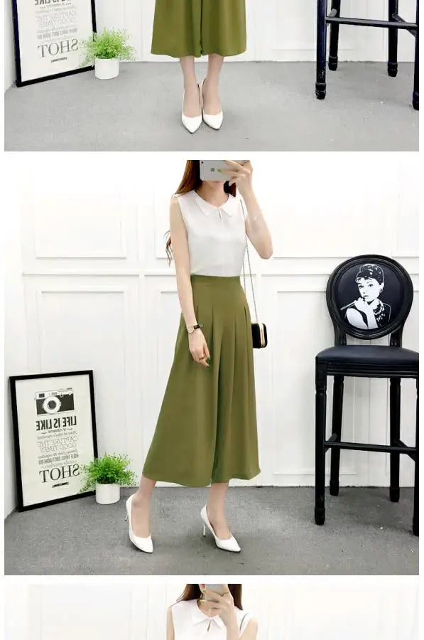 High Waist Wide Leg Pants Skirt Pants Chiffon Cotton Linen Seven Eighteen Length Trendy Women's Casual Trousers Commute Style