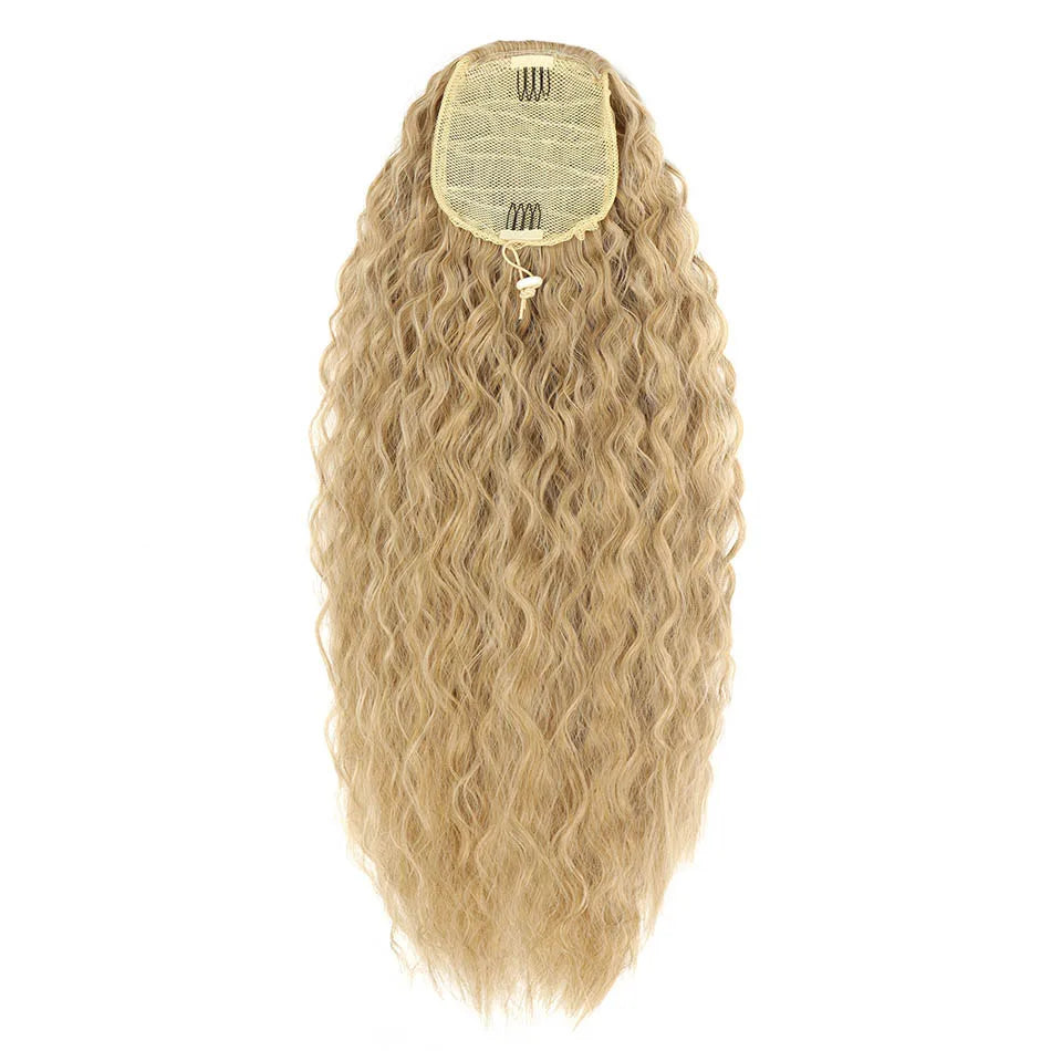 Alana Synthetic Long Natural Wave Drawstring Ponytail 22inch Clip in Hair Extensions Blonde Natural Hair Fake Weave Ponytails