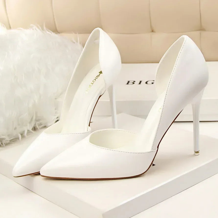 Summer Women Office Work 10.5cm High Heels Nightclub Leather Pumps Lady Fashion Concise Yellow Red Shoes Party Stiletto Heels