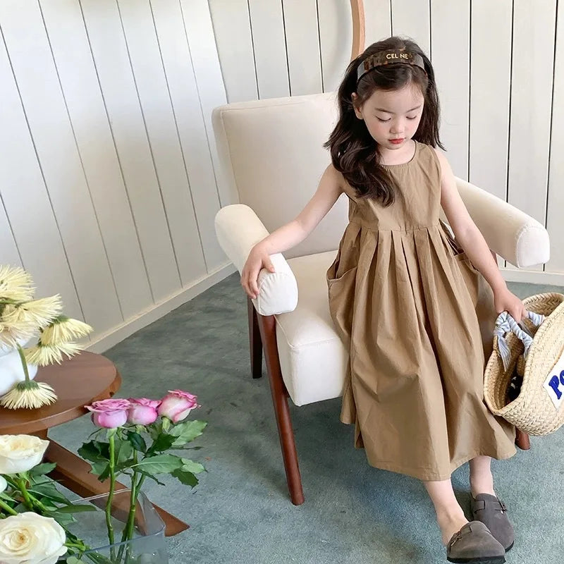 Girls Casual Dresses Girls' Dresses with Large Hemlines Sleeveless Casual Kids Dresses for Girls 2 To 8 Years Princess Dress