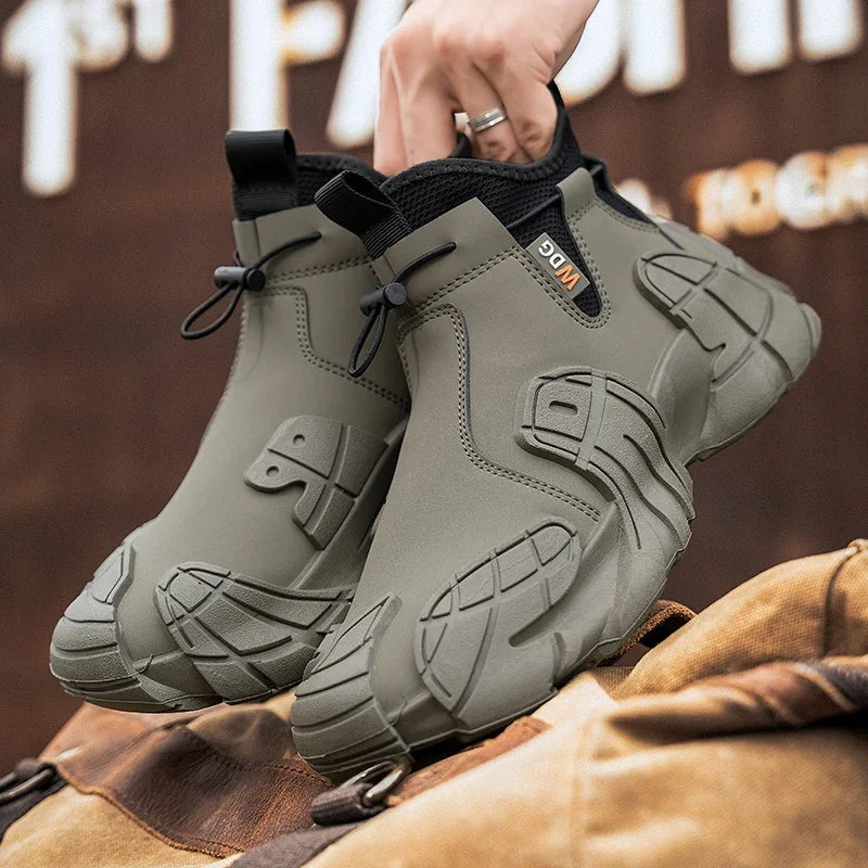 Men's Outdoor Short Boot Thick Soled High Top Casual Shoes Fashionable Trendy Shoes Male Sports Shoe Autumn Bare Boots 2024 New