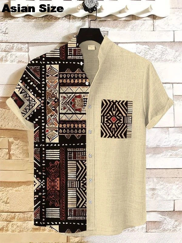 2025 Vintage African Style Men's Retro Ethnic Tribal Short Sleeve Shirts Tops Fashion Casual Dashiki Streetwear Men's Shirts
