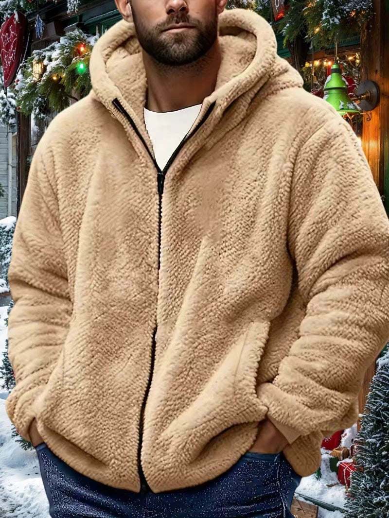 Men's Zipper Jacket Solid Color Zipper Hat Casual Autumn Winter Clothing