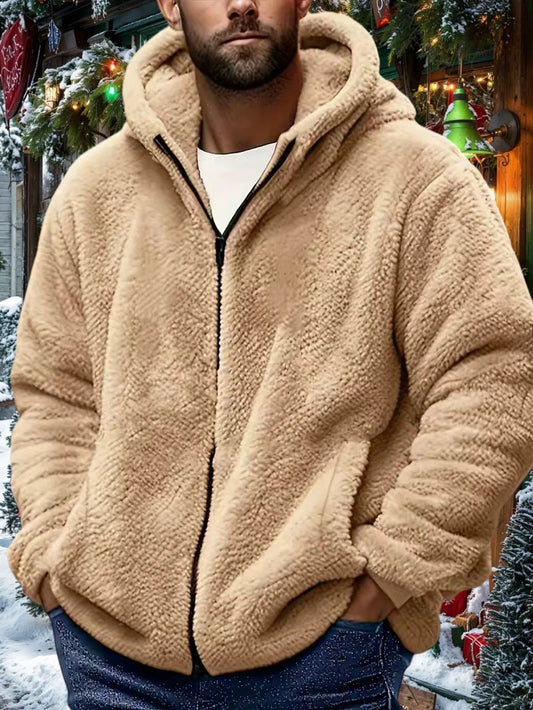 Men's Zipper Jacket Solid Color Zipper Hat Casual Autumn Winter Clothing