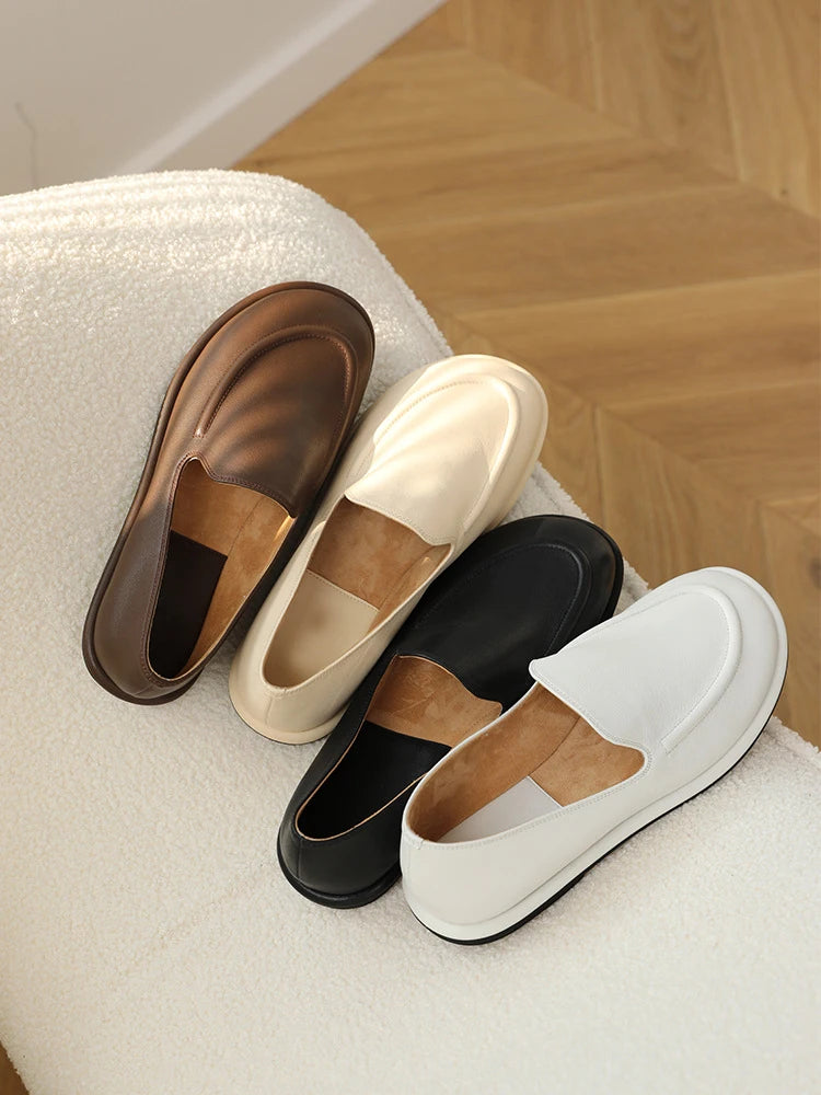 round toe soft leather flats shoes woman slip on loafers solid color sewing moccasins women muls shoes scarpe da donna 2025