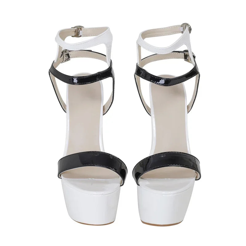 Sexy Red High Heels Platform Sandals For Women Fashion Double Buckle Strap Open Toe Wedding Banquet Shoes Big Size 45 46
