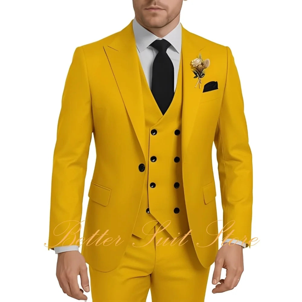 Men's Suits 3 Piece Set Wedding Groom Tuxedo Slim Fit Blazer Vest Pants One Button Jacket Formal Men Suit Set