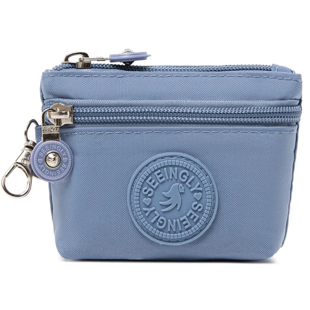 New Solid Color Women Wallet Nylon with Keychain Coin Purse Waterproof Zipper Clutch Ladies