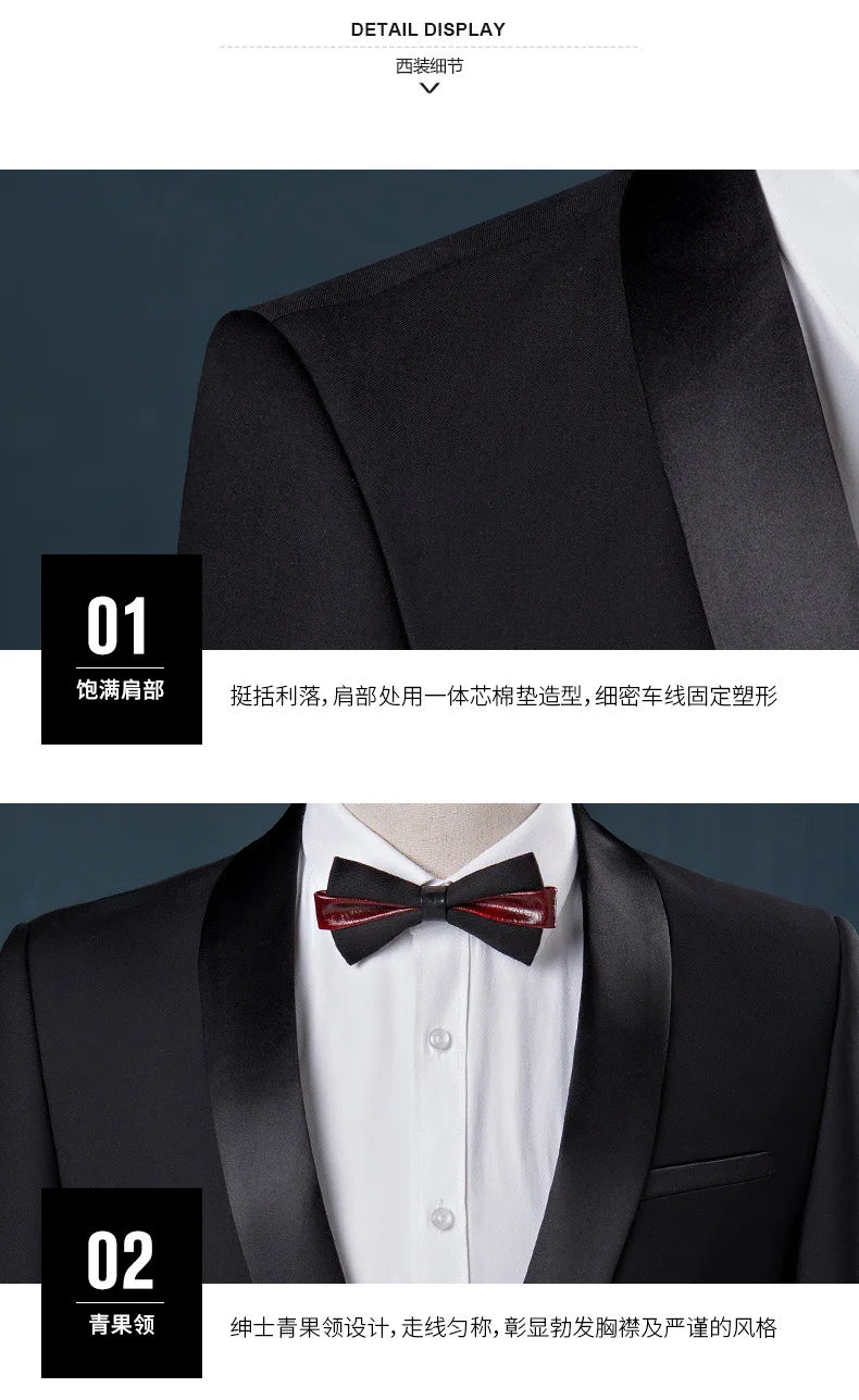Men's Lapel Black Suit Set Coat Vest Trousers / Business Groomsmen Groom Wedding Dress Fprmal Blazer Pants