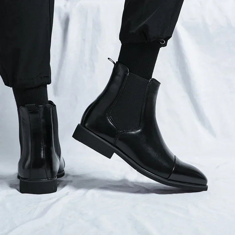 Chelsea Boots for Men Red Sole Pu Ankle Business Round Toe Slip-On Mens Boots Size 38-46 Men Shoes