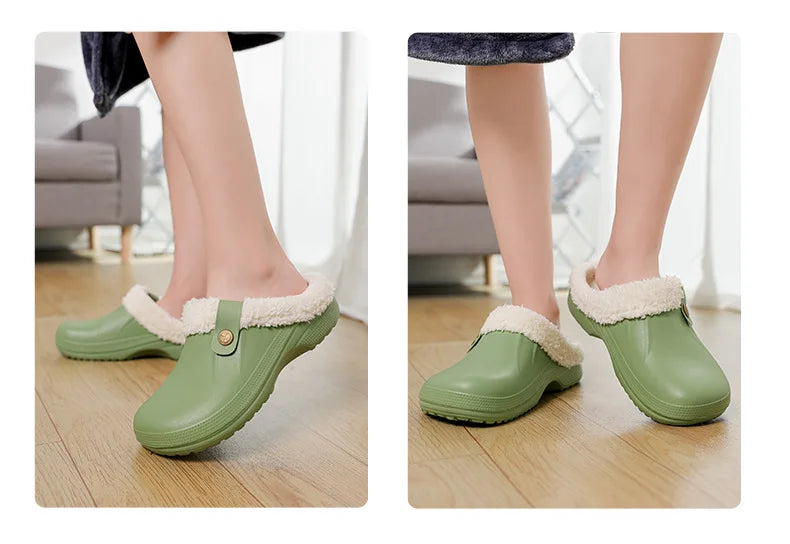 Waterproof Mule Clogs Men Slippers Winter Warm Unisex Fur Slippers House Room Slippers Trend Indoor Floor Shoes Slides For Women