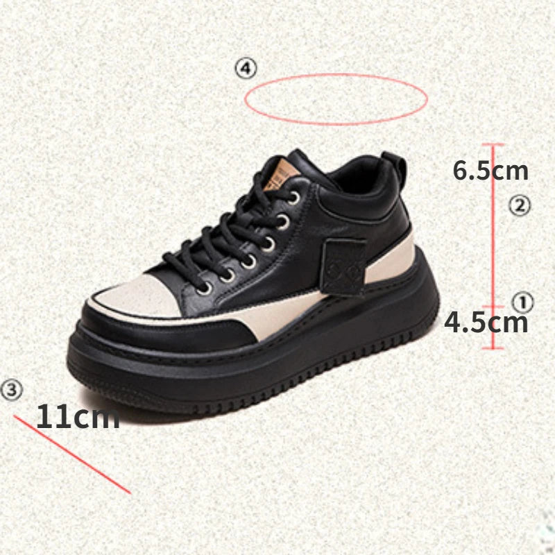 Myjyjz 4.5cm Cow Genuine Leather Women Spring Platform Wedge Flats Chunky Sneakers Lace Up Autumn Loafer Vulcanize Shoes Rubber