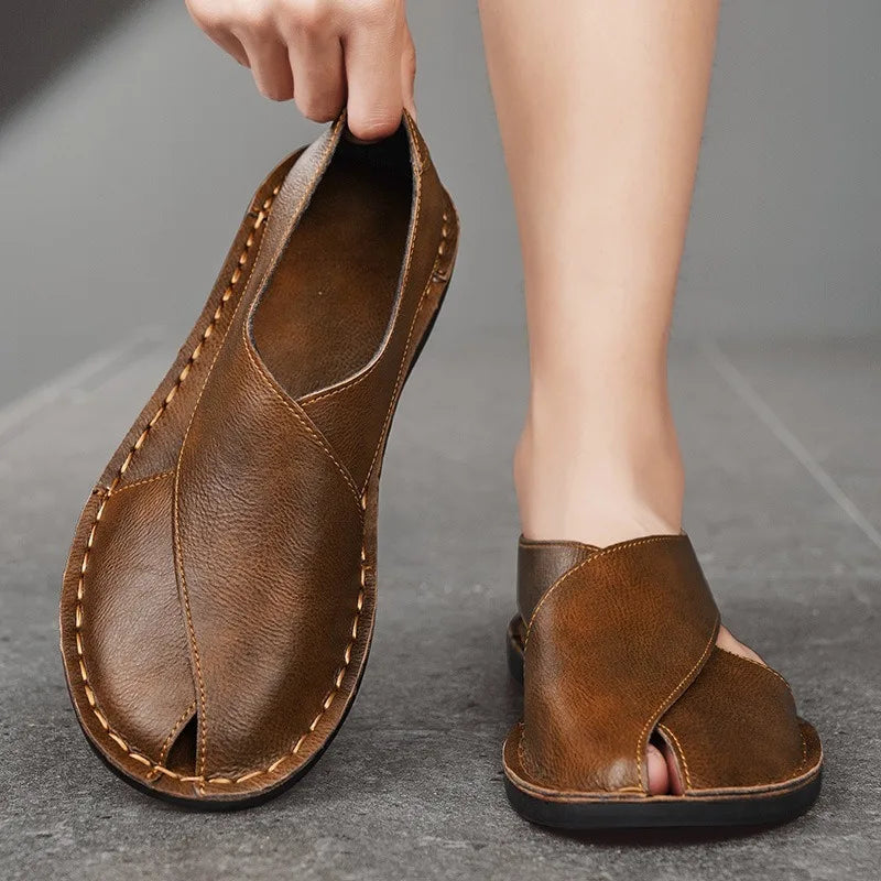 Sandals Men Summer Genuine Leather Mens Shoes Youth Beach Shoes Lightweight Breathable Slippers Men's Sandal Low Top Mens Shoes