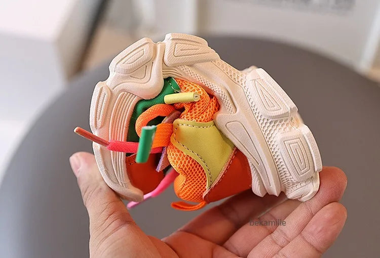 Kids Casual Sports Sneakers Soft Non-slip Sole Comfortable Walking Shoes for Boys Girls Autumn Colorful Style