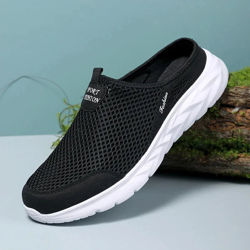 Half Slippers Outdoor High Quality Anti-slip Men Leisure Shoes Mesh Breathable Soft Comfortable Flat-bottomed Slippers