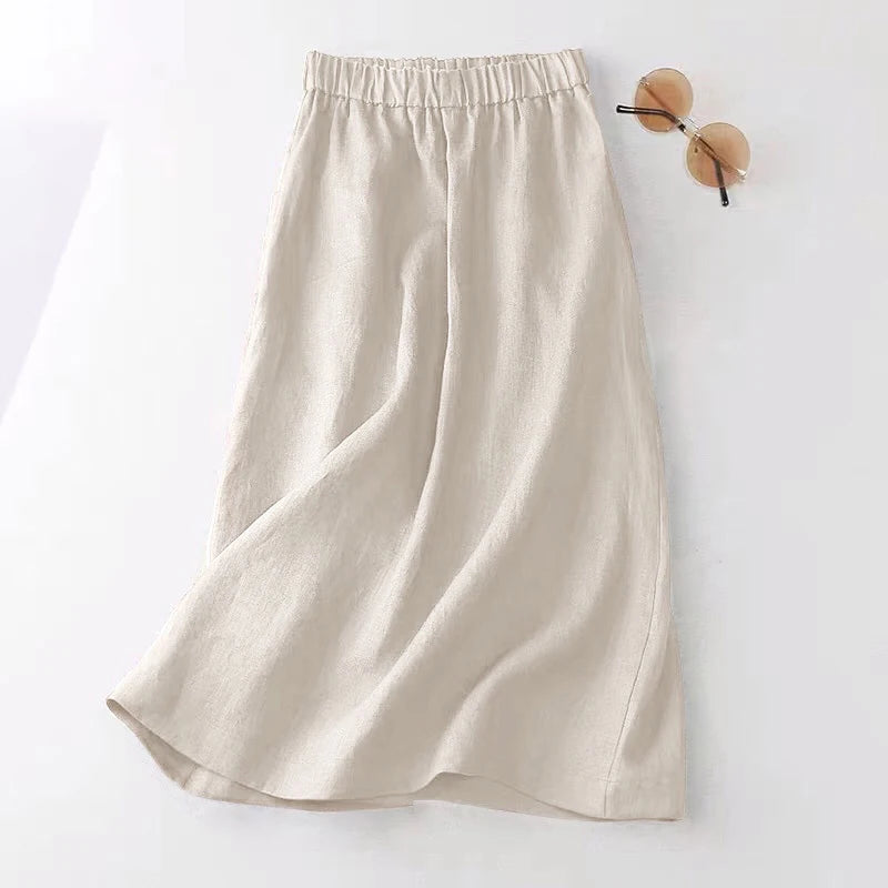 ZANZEA Women A Line Cotton Skirt Elastic Waist Midi Skirt Solid 2024 Summer Korean Side Pockets Falda Saias Casual Holiday Jupe
