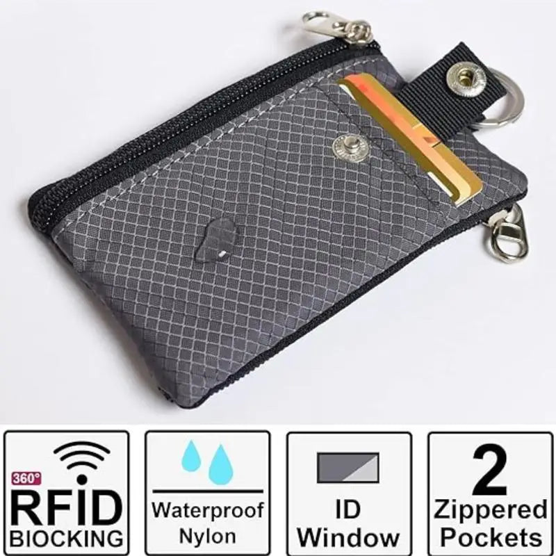 Badge Holder With ID Window Small Wallet Waterproof Anti-Theft Travel Keychain Wallet Men Women Slim Zip Card Lanyard Wallet