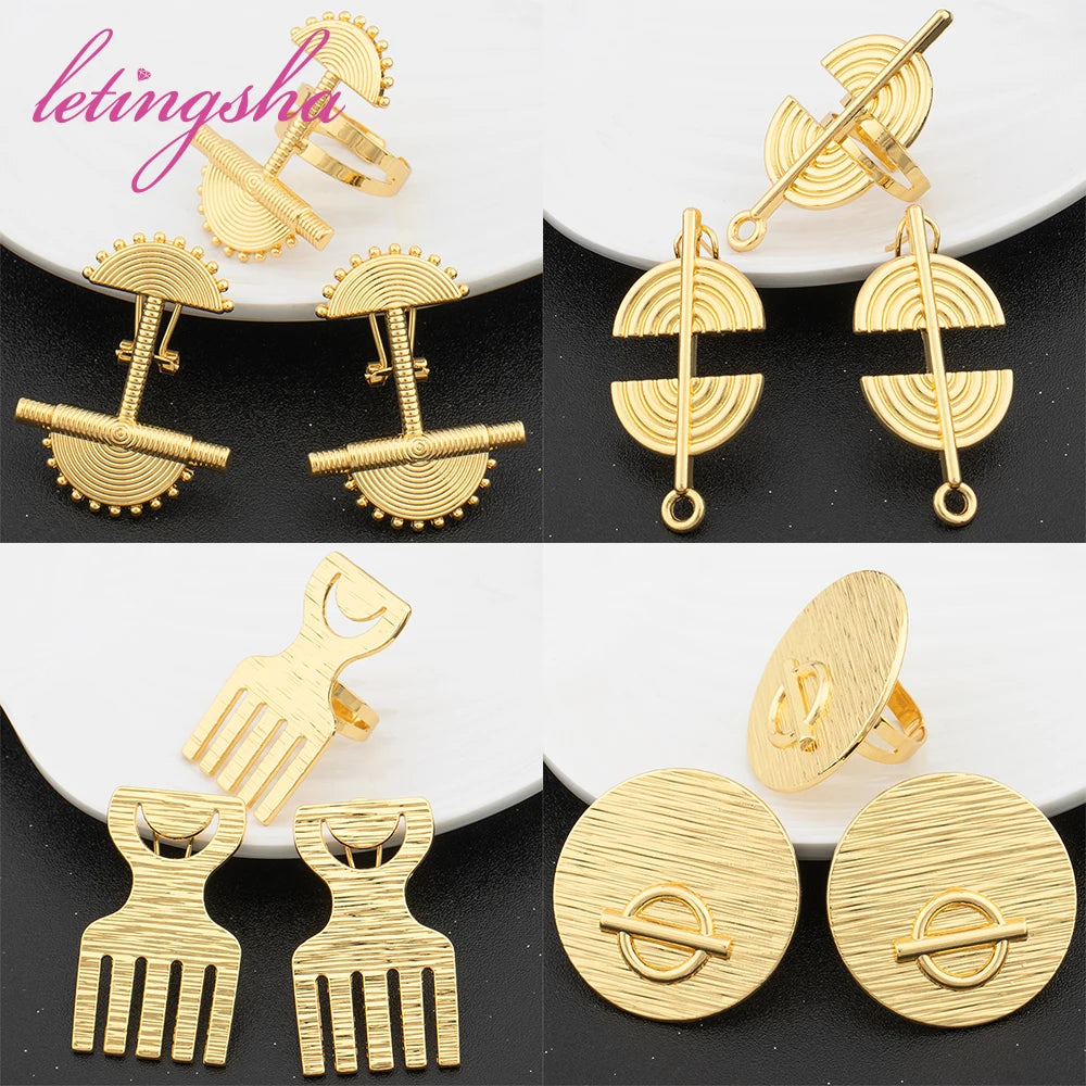 French Fashion New Collecation Jewelry African Gold Color Earrings Rings Sets Dubai Classic Women's Necklace Earrings Set Party