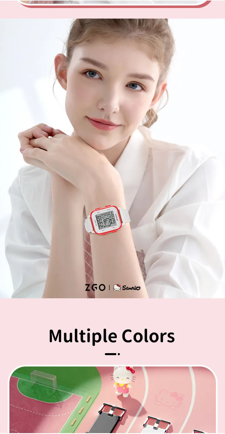 ZGO X Sanrio Hello Kitty Watch For Girls Student Kids' Electronic Watches Waterproof Sports Wristwatch Girl Child Gift Box 878