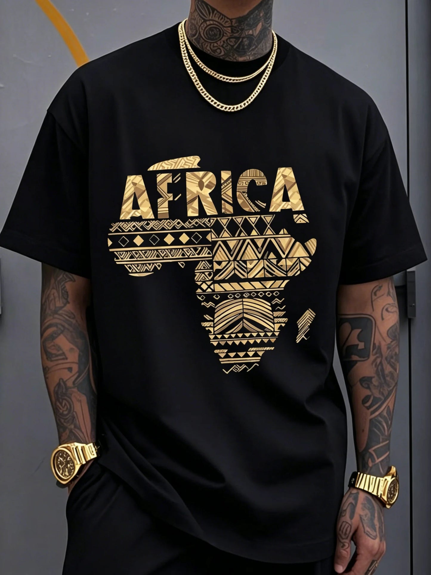 African Tribe Print Comfortable and Breathable T-shirt, Suitable for Casual Wear, Round-neck Short-sleeved Top