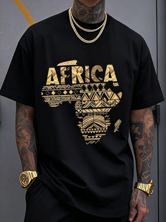 African Tribe Print Comfortable and Breathable T-shirt, Suitable for Casual Wear, Round-neck Short-sleeved Top