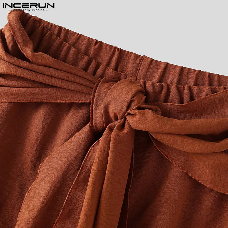 INCERUN Fashion Summer Spring Men Casual Pants Harem Pant Pleated Long Trousers Streetwear Oversize Men's Clothing S-5XL