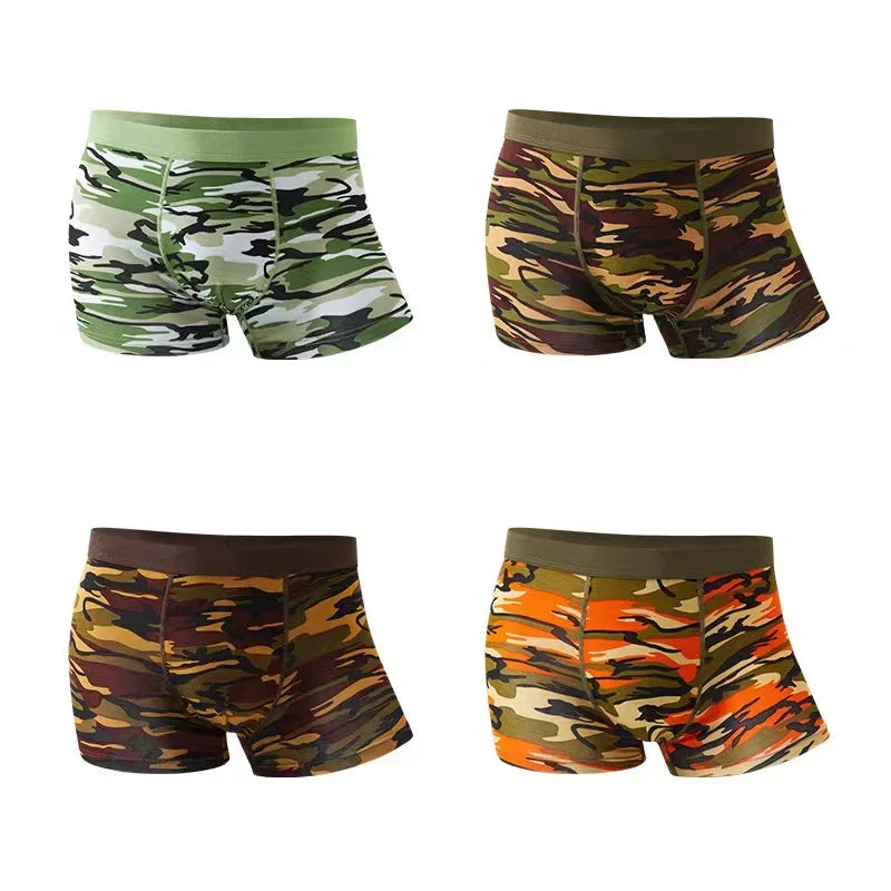 4Pcs/Men's Boxers Camouflage Military Panties Man Sexy Boxer Soft Shorts Underwear Male Army Green Underpants for Men Plus Size