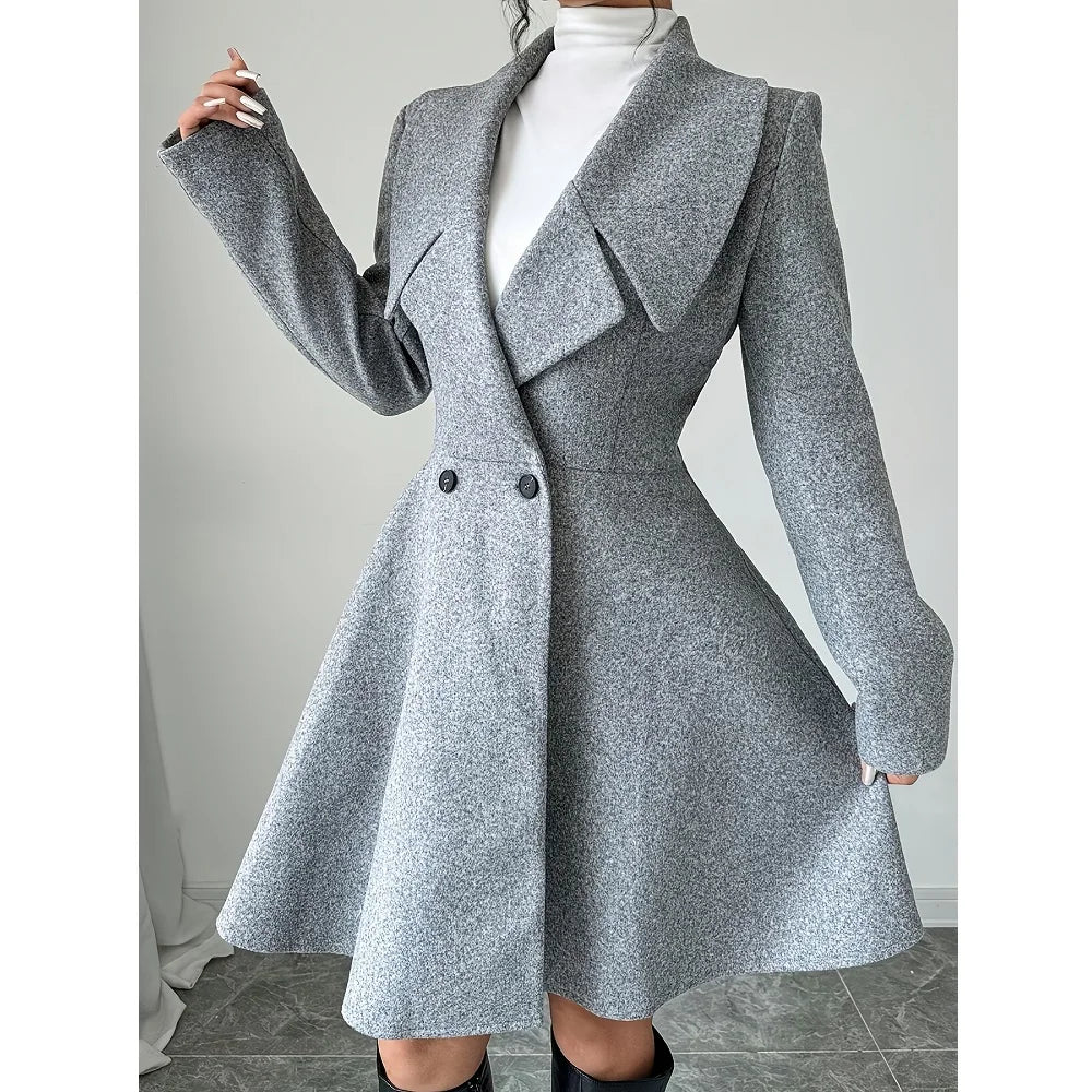 Women Woolen Coats Long Sleeve Turn-down Collar Jackets Ladies Autumn Winter Outerwear Coat