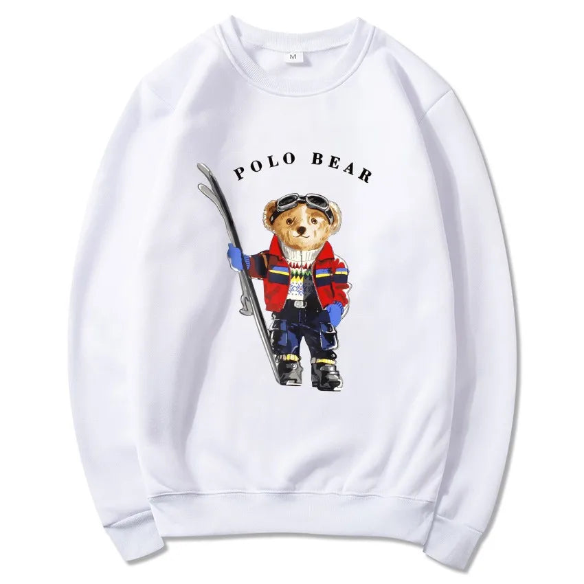 Men's casual and comfortable pullover, fashionable and versatile hooded sweatshirt with teddy bear pattern, sports shirt BAZAARHUBO
