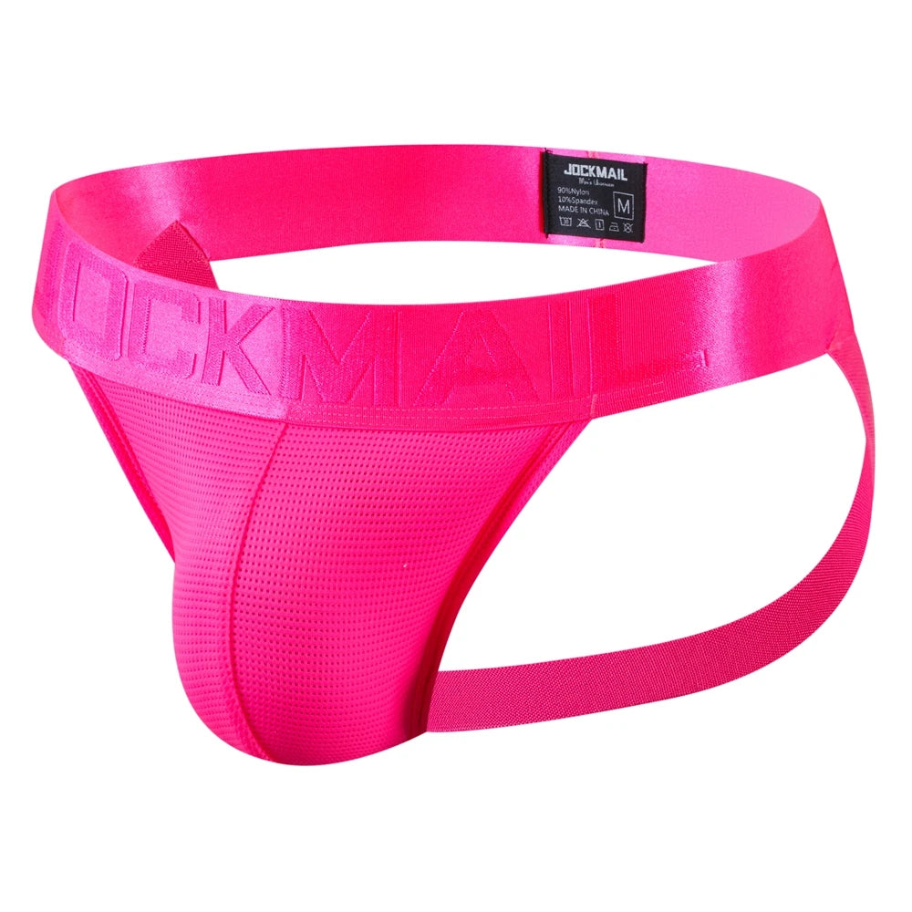 JOCKMAIL Sexy Men's G-string Fashion Low Waist Solid Color Male Thongs Underwear Breathable Mesh Sports Underpants Shorts