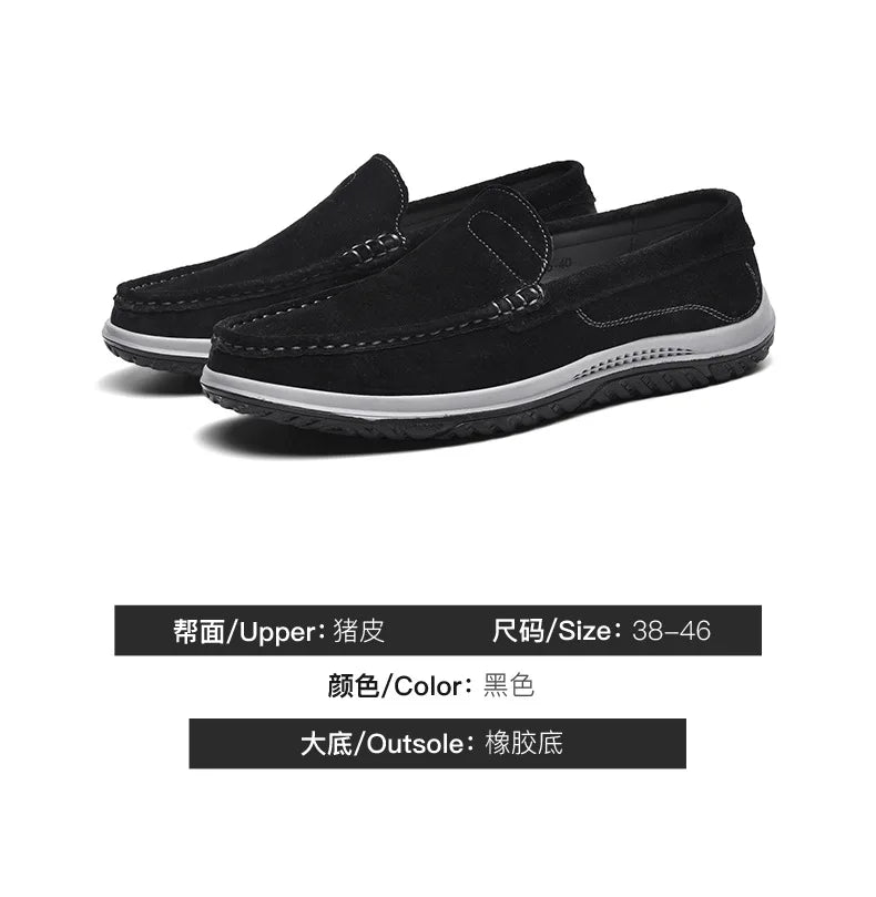 Men's Suede Casual Leather Shoes Fashionable Breathable Comfortable Driving Shoes Men Shoes