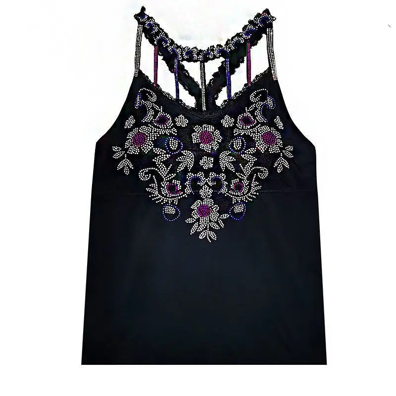 Sexy Summer Backless Tank Tops European Style Bright Diamond Camisole Vest For Women Sleeveless Suspender Bottom Shirt