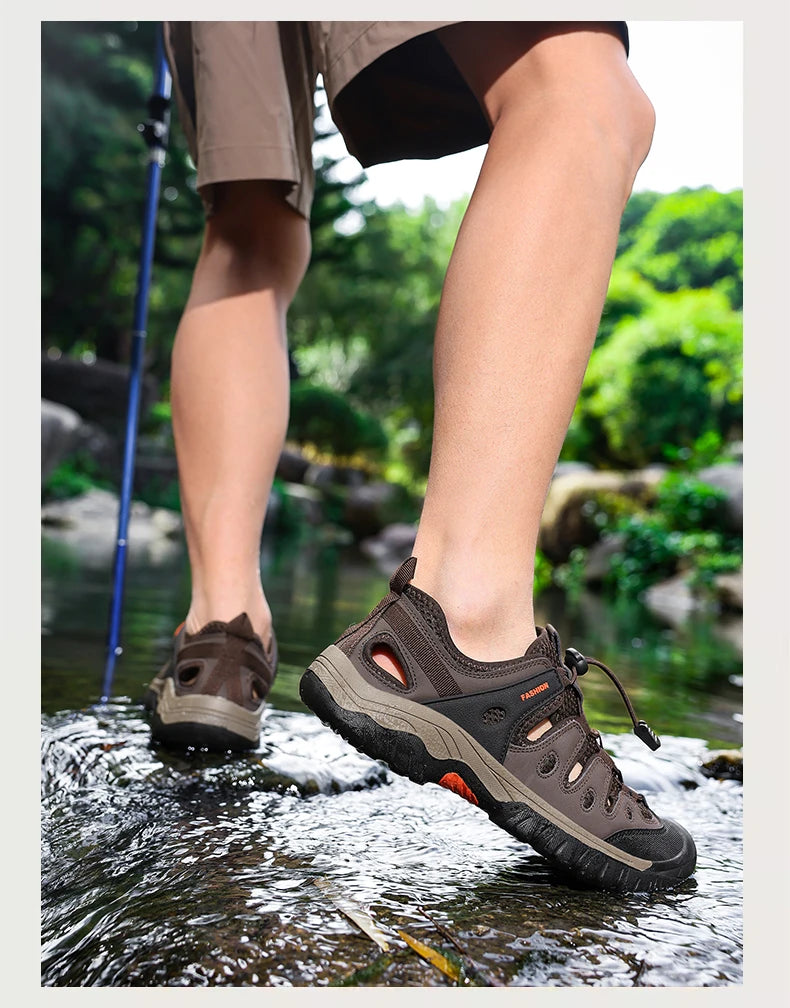 New Men Sandals Summer Casual Beach Shoes Breathable Anti-Slip Slip on Flat Sandals Male Outdoor Walking Slippers Comfortable