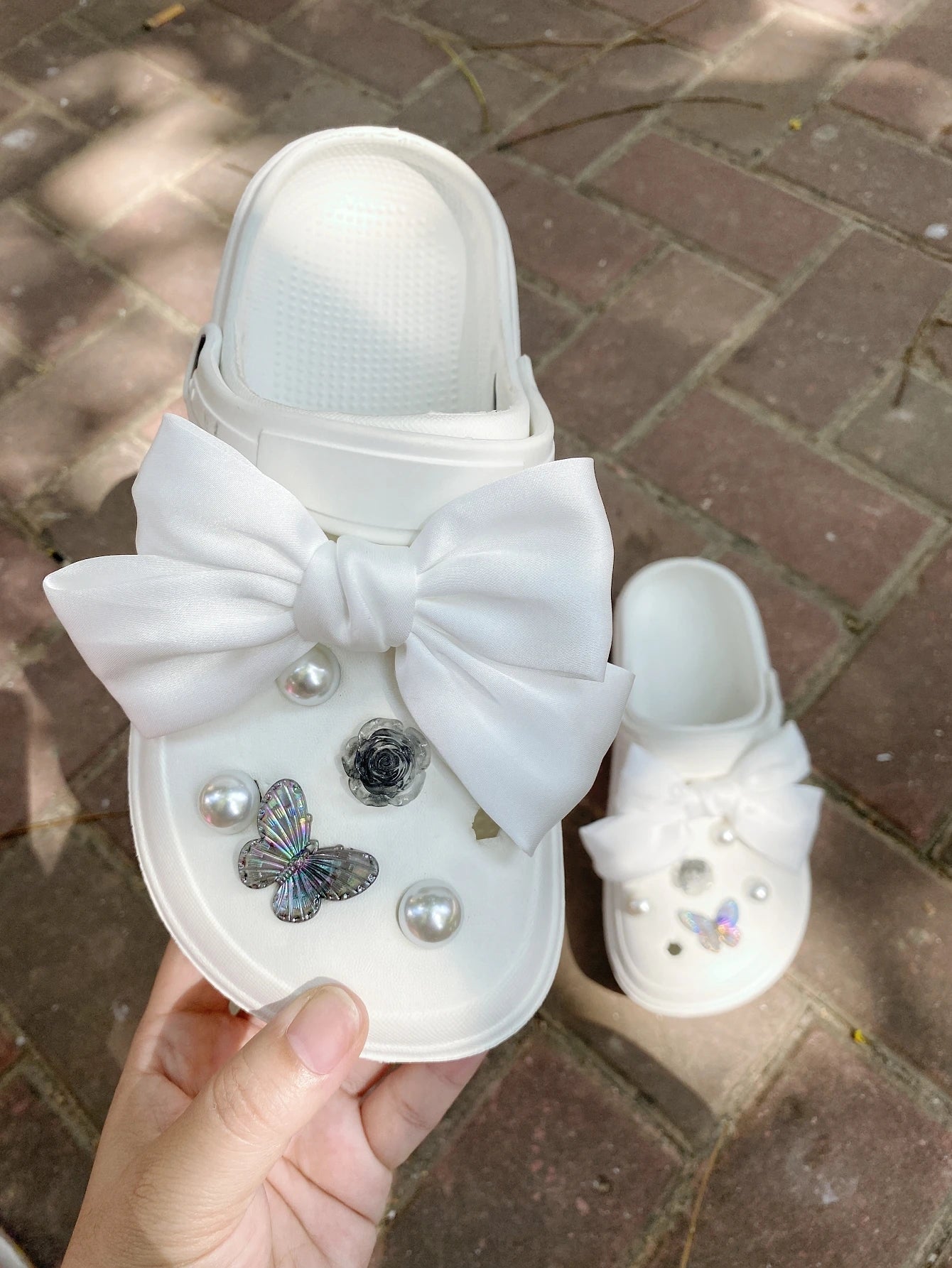 12pcs Shoe Buckle For Diy Decoration With Pearl Flower & Bow-Knot Design, Removable