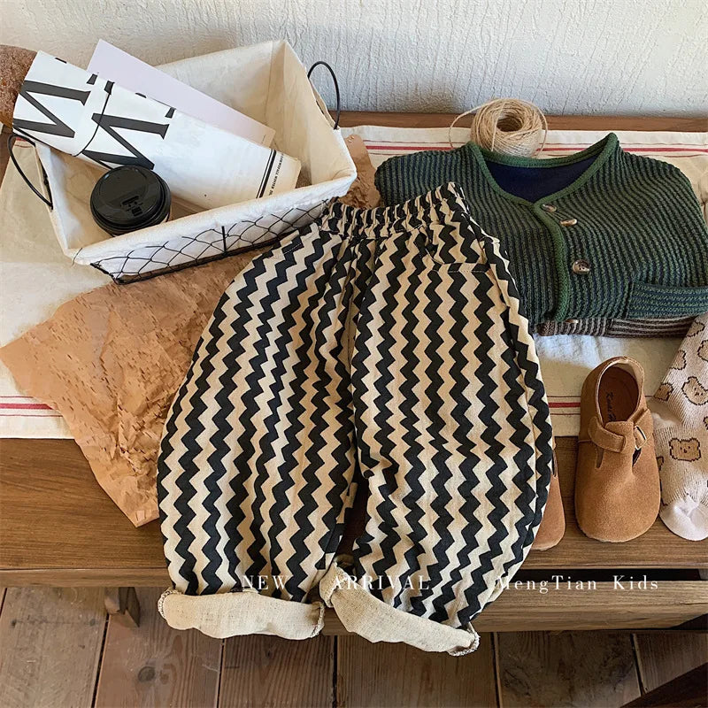 Children Clothing Kids Pants 2023 Spring and Autumn New Fashionable Korean Style Striped Casual Simple Baby Boys Harem Pants