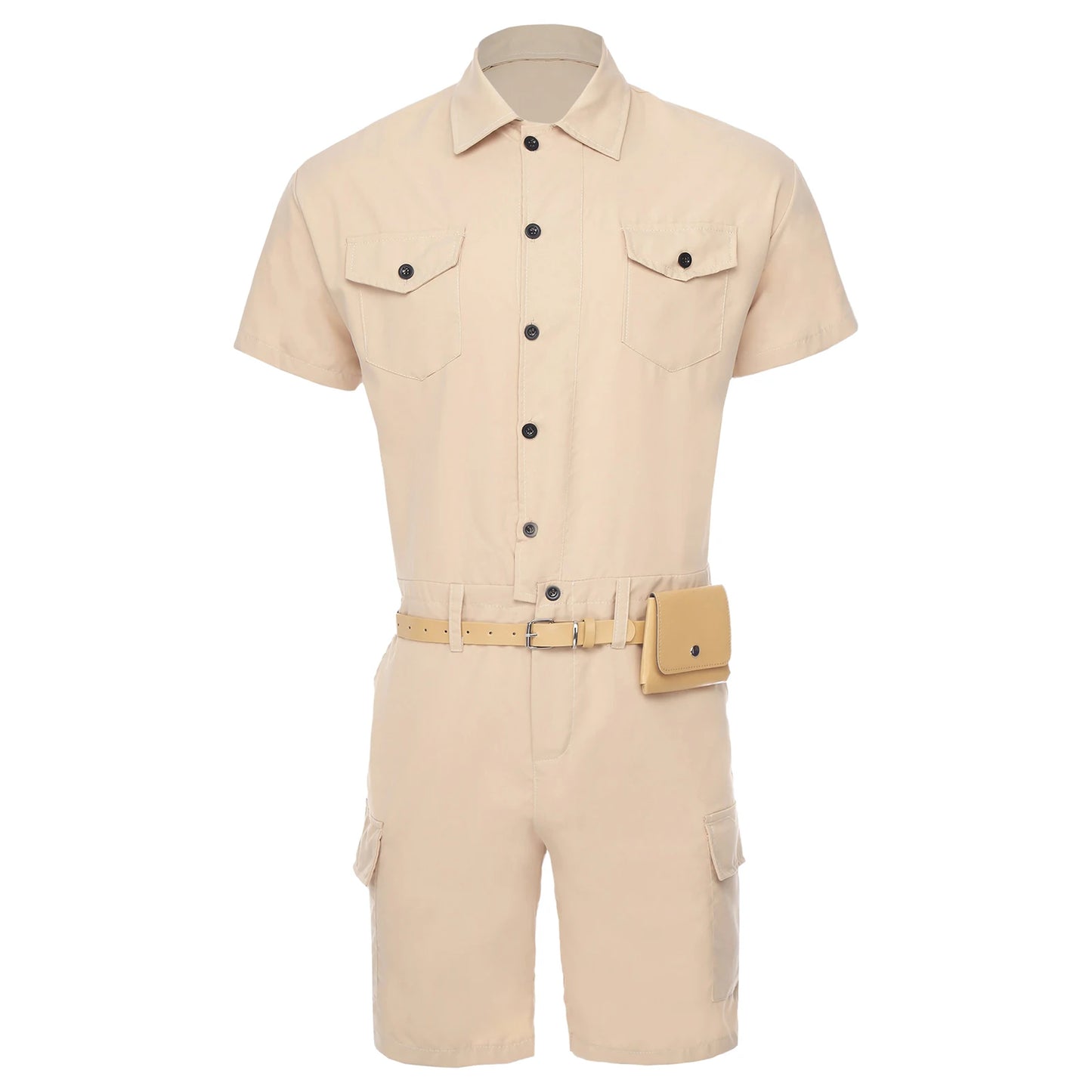 Mens Overalls Work Cargo Jumpsuit with Purse And Belt Workshop Uniform Multi-pocket Shorts Bottom Coveralls Rompers Work Wear