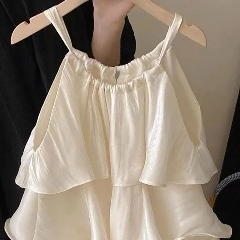 Summer New Style Baby Girls Sweet Dress Korean Fashion Children's Clothing Kids Girls Ruffled Edge Small Fresh Suspender Dress