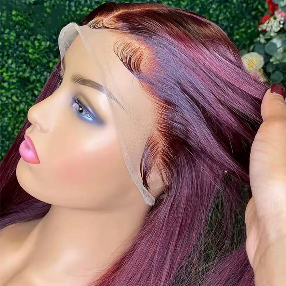 Burgundy HD Transparent Lace Front Human Hair Wigs 99J Red Straight 13x4 Lace Front Wig For Women  4x4 Lace Closure Straight wig
