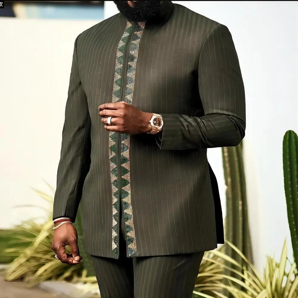 2026 New African Traditional Men's Set Casual Slim Fit Men's Suit Fashion Travel Men's Set Kaunda Style Men's Two Piece Set