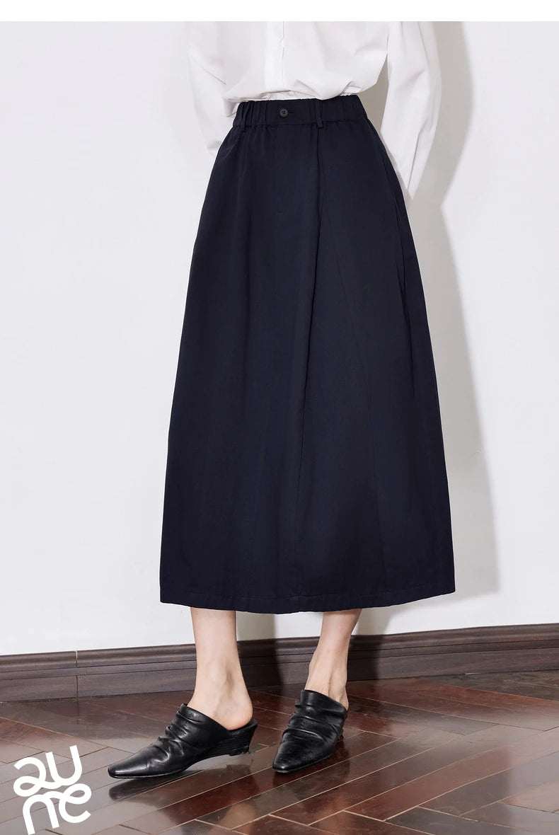 Toyouth Women Cotton A Line Umbrella Skirt Mid Calf Black