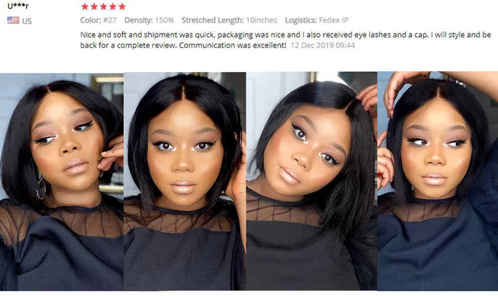 4x4 Bob Lace Closure Wig Indian Straight Human Hair for Black Women 4x1 Highlight Bob Lace Front Human Hair Wigs Blunt Cut Wig