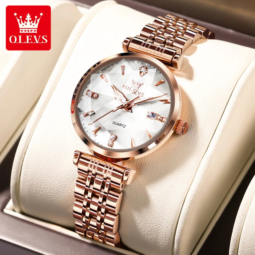OLEVS Women's Watches Jewelry Quartz Watch Waterproof Stainless steel Strap Rose Gold Watch for Women Fashion Watch Bracelet Set