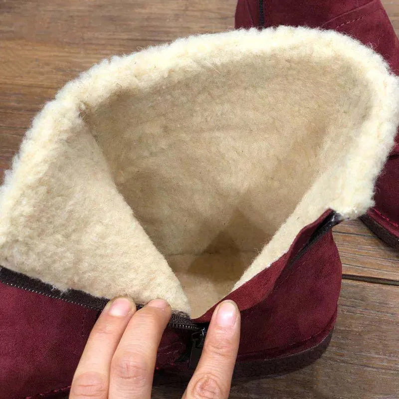Careaymade-Genuine cow leather Snow cotton round head flats woolen short boots plush warm snow boots Oversized shoes size 35-43