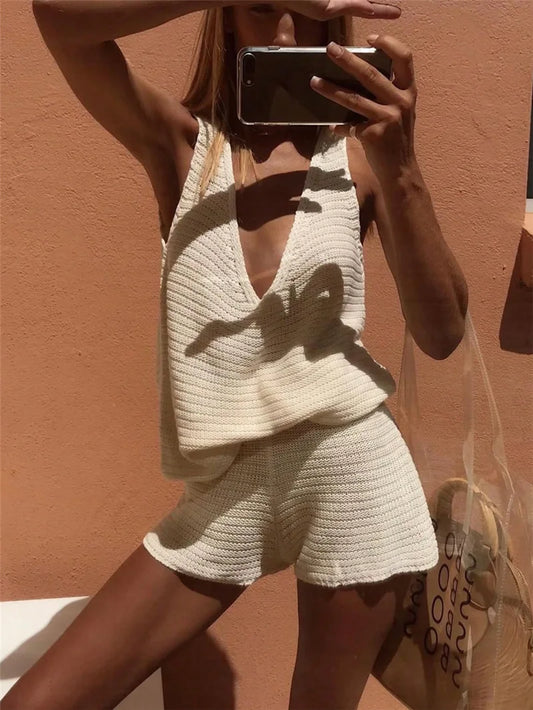 Knit Vest & Shorts Two-Piece Set