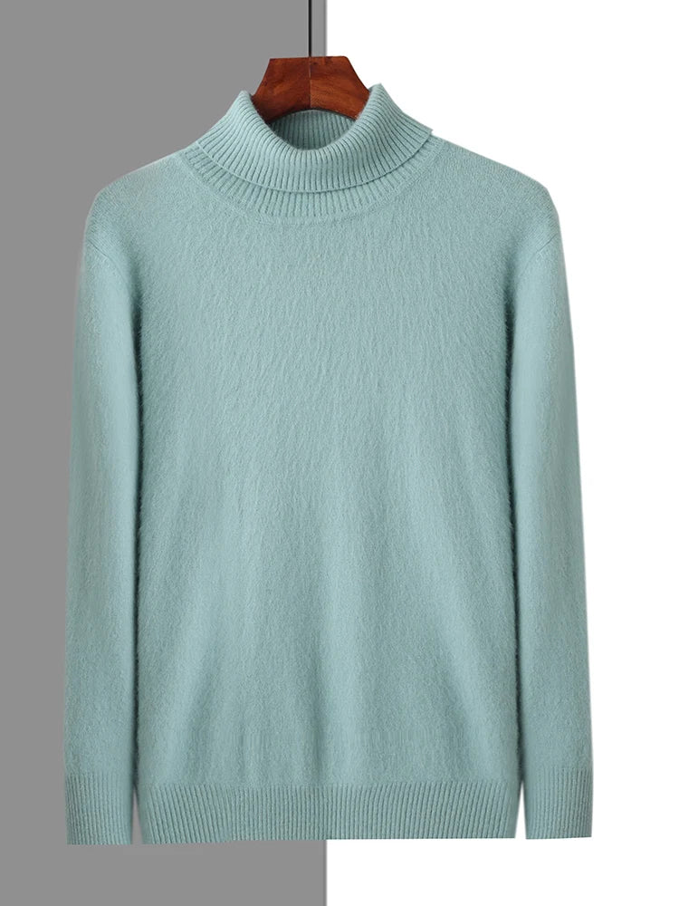 Men's 100% Mink Cashmere Sweater High Lapel Thick Knitted Pullover Casual Large Size Middle-Aged Sweater Autumn Winter New Tops