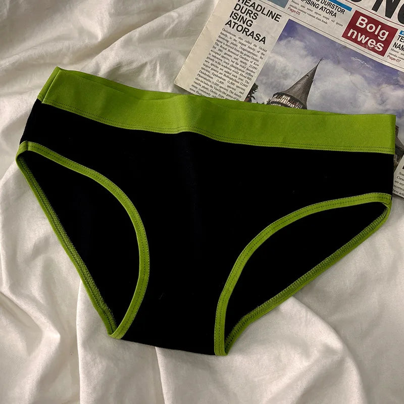 5Pcs/Set Sport Cotton Panties Women Middle Waist Briefs Girls Solid Color Underwear Breathable Underpants Color Blocked Triangle