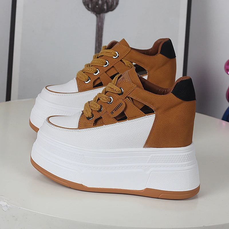 Spring and Summer Platform Casual Shoes Ultra High Heels Increase 12CM Small Hollowed Breathable Sandals