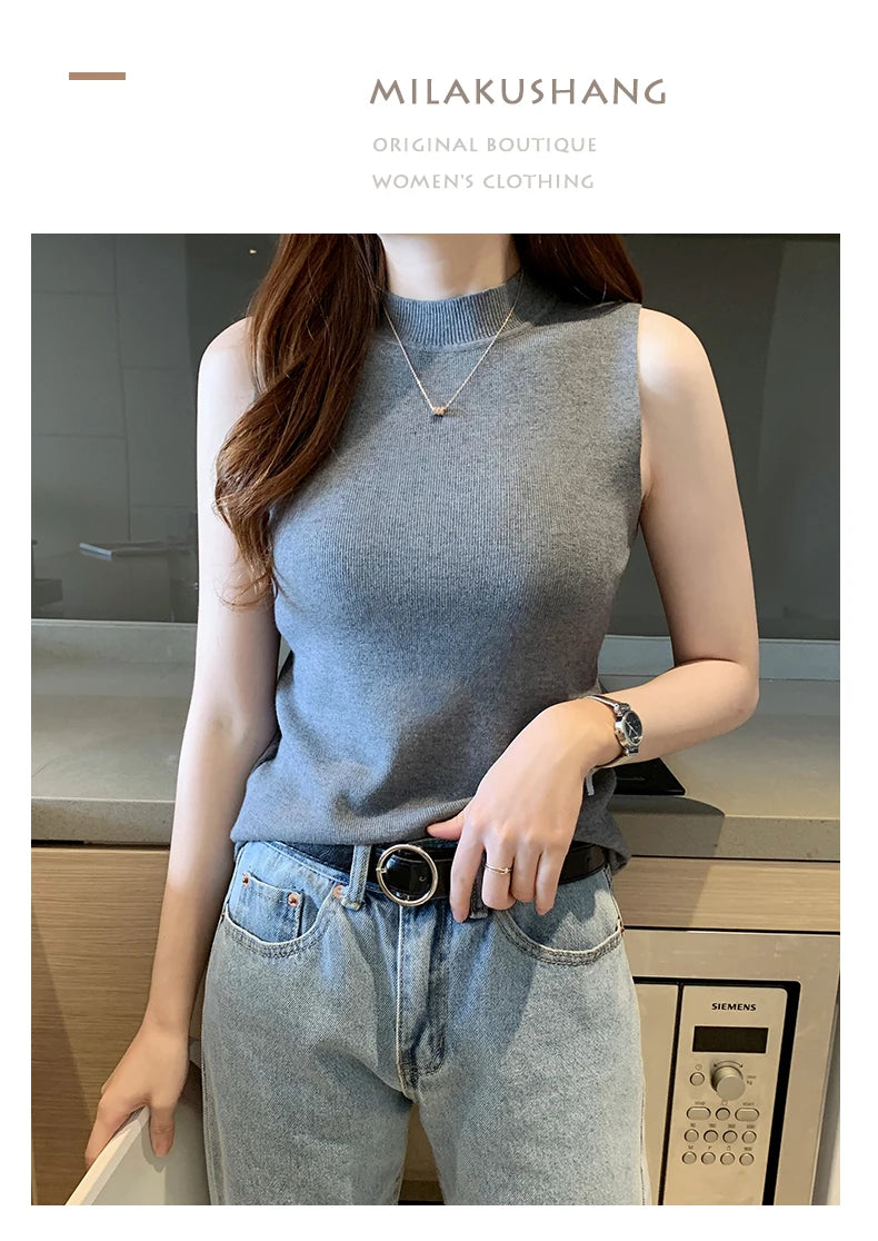 AOSSVIAO 2026 Summer Versatile Knit Sleeveless Tops Women Basic Solid Tank Tops Casual O-neck Slim Thin Tees Female Tops Vest