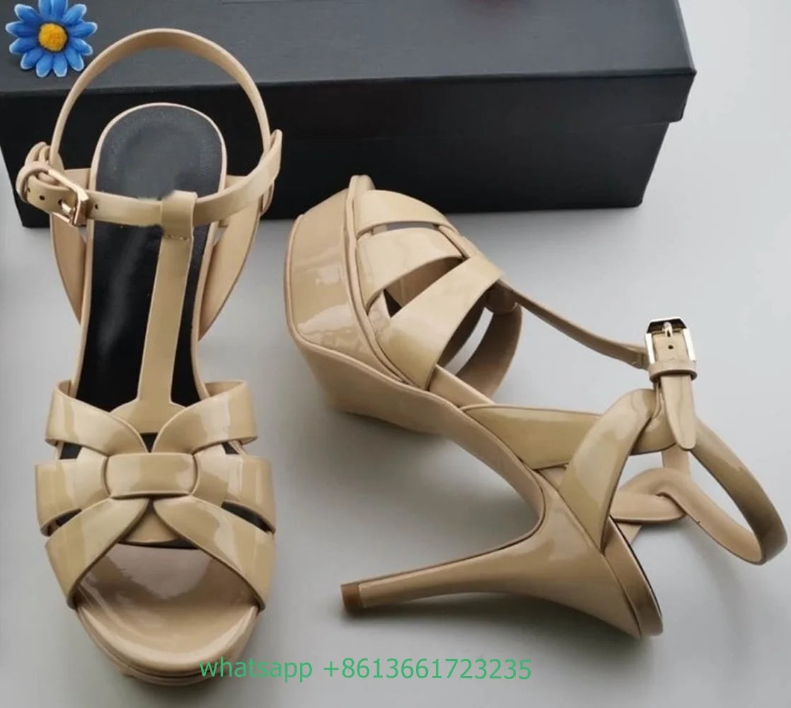 Platform Cross Strap Women Sandals Solid Peep Toe Thin High Heels Pu Slingback Ankle Strap Summer Sandals Fashion Party Shoes