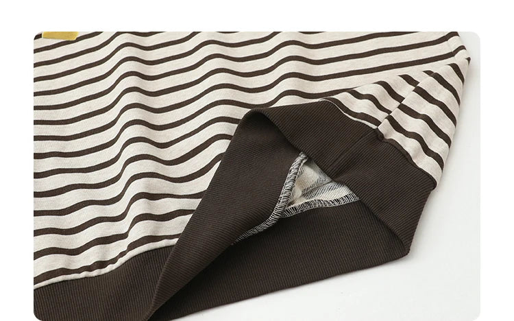 CHIC VEN New Women T-Shirts Loose Casual Round Neck Striped Dog Print Long Sleeved Female Tees Pullover Autumn Winter 2025
